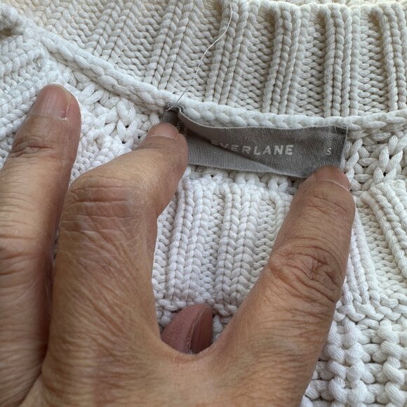 Everlane Cable Rib Knit Sweater Pullover Crew Neck Raglan Sleeve Ivory Sz S - Picture 4 of 5